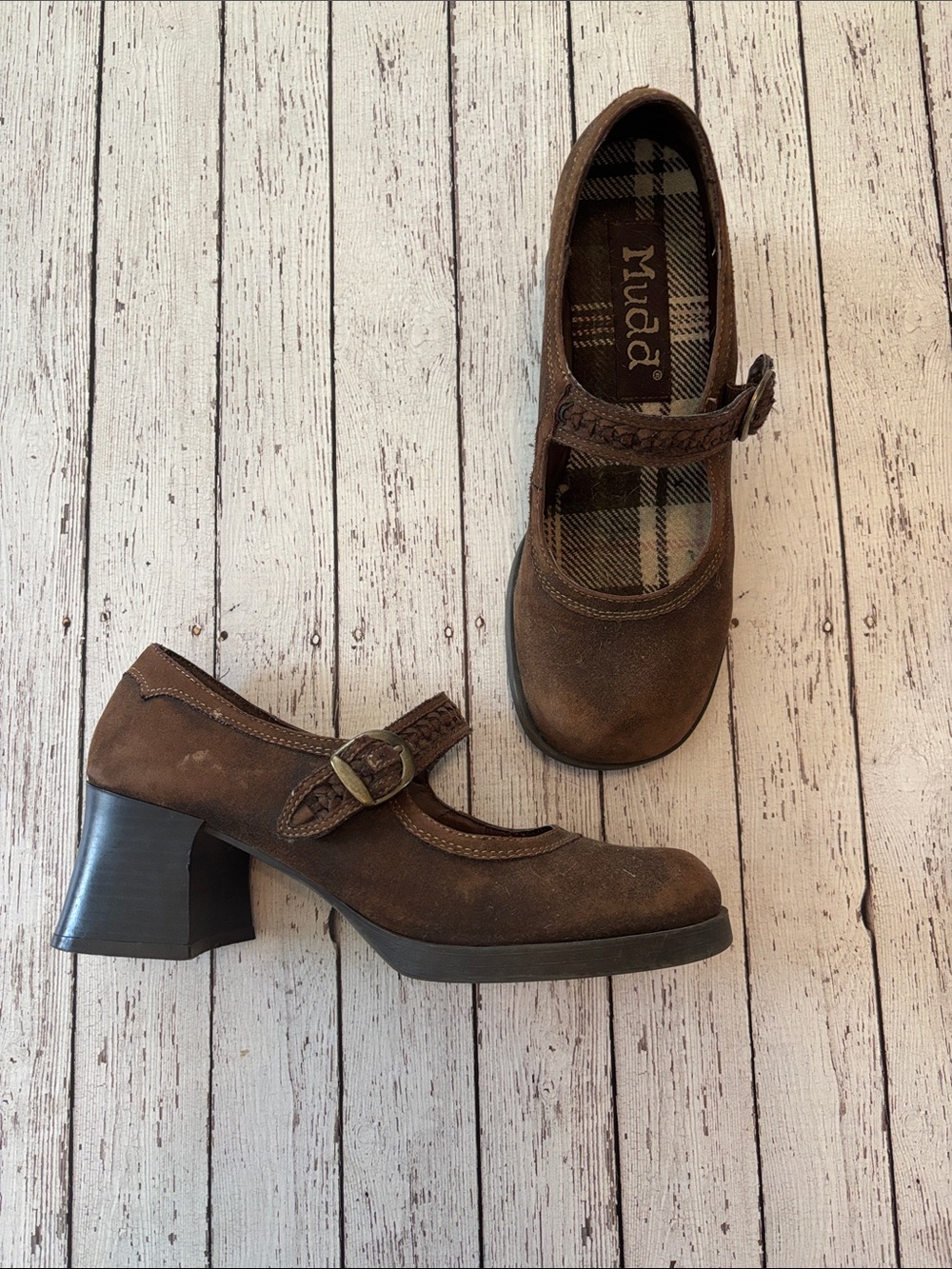 Mudd Brown Scramble Mary Jane Block Heel with Buckle Strap